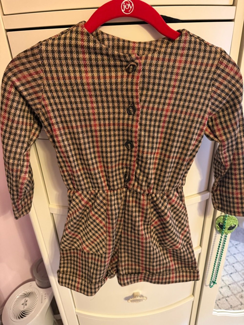 Zara Brown and Black Houndstooth Romper with Red Stripe